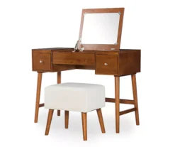 Merci 2-Piece White & Walnut 2-Drawer Lifting Mirror Vanity Set -Home Sale Store 810543353 5