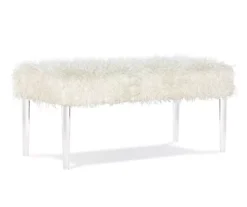 Cara White Faux Fur Acrylic Leg Bench -Home Sale Store 810543373 4