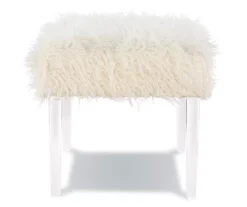 Cara White Faux Fur Acrylic Leg Bench -Home Sale Store 810543373 5