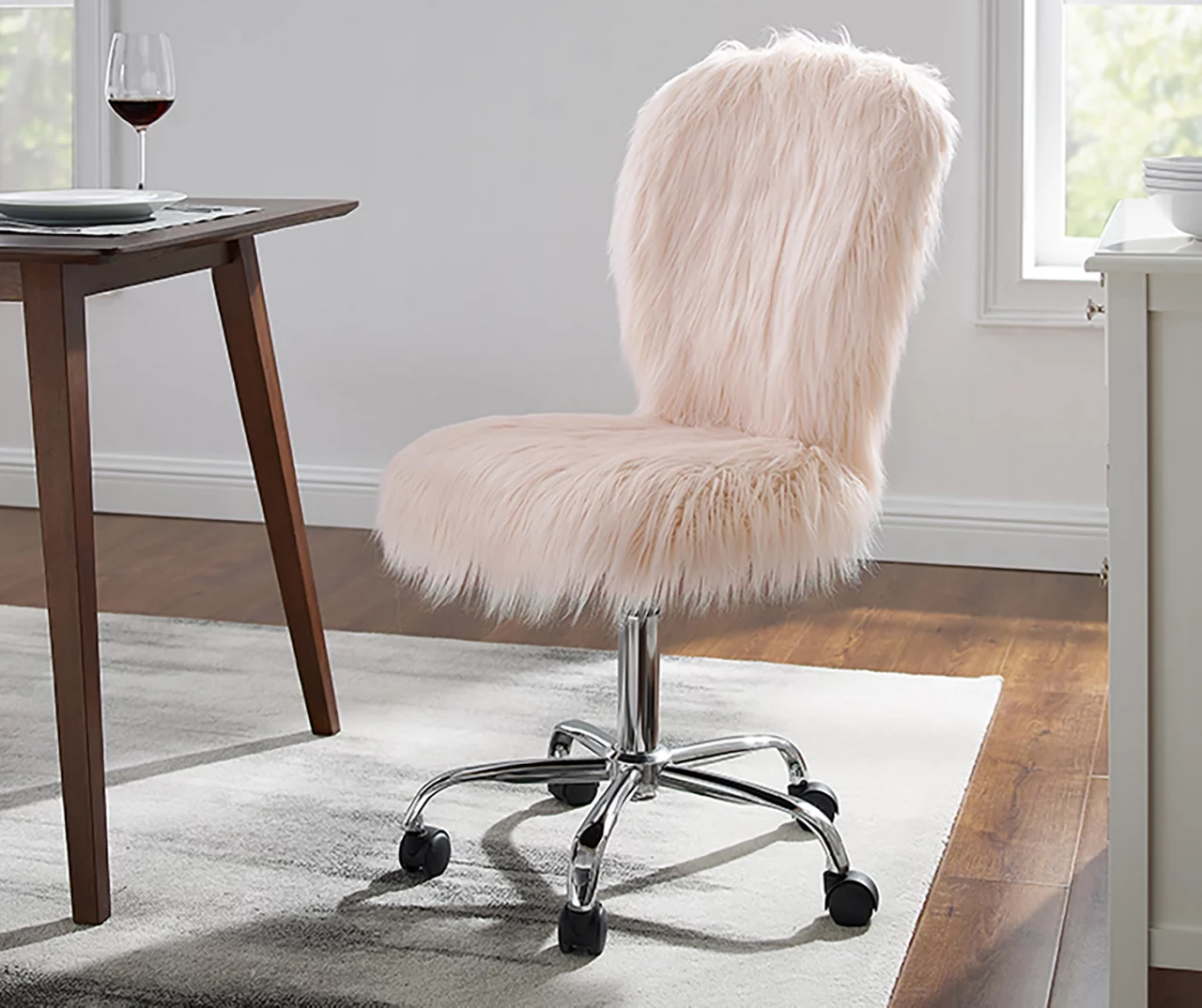 Comfort Home Blush Pink Faux Fur Swivel Chair 2 Comfort Home Blush Pink Faux Fur Swivel Chair - Image 2
