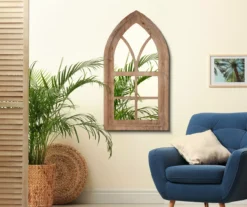 Natural Brown Arching Windowpane Wall Mirror, (40.16") -Home Sale Store 810546463 7