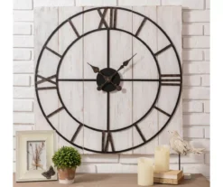 Black & White Distressed Roman Numeral 3-Piece Farmhouse Wall Clock Set, (31.5")
