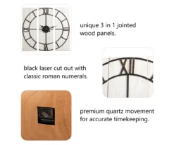 Black & White Distressed Roman Numeral 3-Piece Farmhouse Wall Clock Set, (31.5") -Home Sale Store 810546473 3