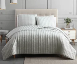 Crinkle Channel-Quilted Moonstone Coverlet Comforter Set -Home Sale Store 810547726