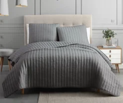 Crinkle Channel-Quilted Moonstone Coverlet Comforter Set -Home Sale Store 810547728