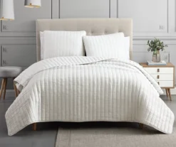 Crinkle Channel-Quilted Moonstone Coverlet Comforter Set -Home Sale Store 810547734