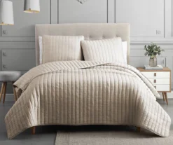 Crinkle Channel-Quilted Moonstone Coverlet Comforter Set -Home Sale Store 810547736