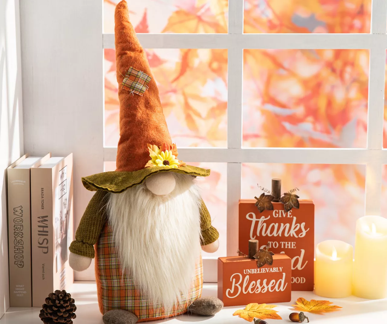24" Fall Plaid Gnome Standing Decor 2 24" Fall Plaid Gnome Standing Decor - Image 2