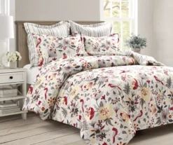 Blooming Garden Gray & Red King 5-Piece Comforter Set