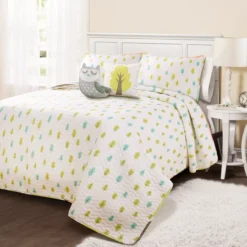 Coral & Turquoise Owl Stripe Full/Queen 5-Piece Quilt Set -Home Sale Store 810552920 2