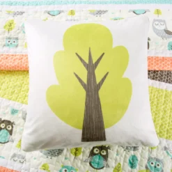 Coral & Turquoise Owl Stripe Full/Queen 5-Piece Quilt Set -Home Sale Store 810552920 4