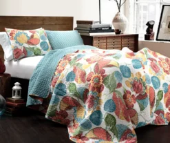 Layla Orange & Teal Floral Full/Queen 3-Piece Quilt Set