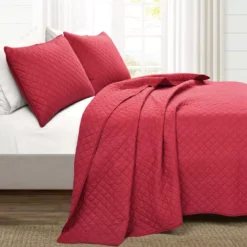Ava Red Diamond-Quilted Full/Queen 3-Piece Quilt Set 12 Ava Red Diamond-Quilted Full/Queen 3-Piece Quilt Set -Home Sale Store 810552962 11