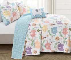Hygge White & Pastel Elephant Full/Queen 4-Piece Quilt Set 13 Hygge White & Pastel Elephant Full/Queen 4-Piece Quilt Set -Home Sale Store 810552999 11