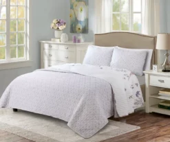 Adalia White & Purple Floral Full/Queen 3-Piece Quilt Set -Home Sale Store 810553041 2