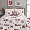 White & Red Fire Truck Twin 3-Piece Quilt Set