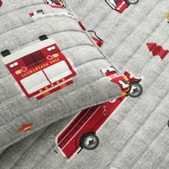 Gray & Red Fire Truck Twin 3-Piece Quilt Set -Home Sale Store 810553048 41