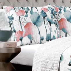 Zuri White, Orange & Blue Pattern Block Full/Queen 3-Piece Quilt Set -Home Sale Store 810553050 2