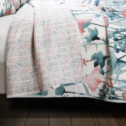 Zuri White, Orange & Blue Pattern Block Full/Queen 3-Piece Quilt Set -Home Sale Store 810553050 3