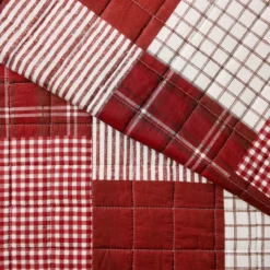 Greenville White & Red Plaid Patchwork Full/Queen 3-Piece Quilt Set -Home Sale Store 810553069 41