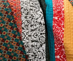 Turquoise & Tangerine Boho Floral Color Block Full/Queen 3-Piece Quilt Set -Home Sale Store 810553074 11