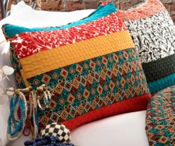 Turquoise & Tangerine Boho Floral Color Block Full/Queen 3-Piece Quilt Set -Home Sale Store 810553074 2
