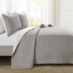 Light Gray Stripe All-Season Full/Queen 3-Piece Coverlet Quilt Set -Home Sale Store 810553265 21
