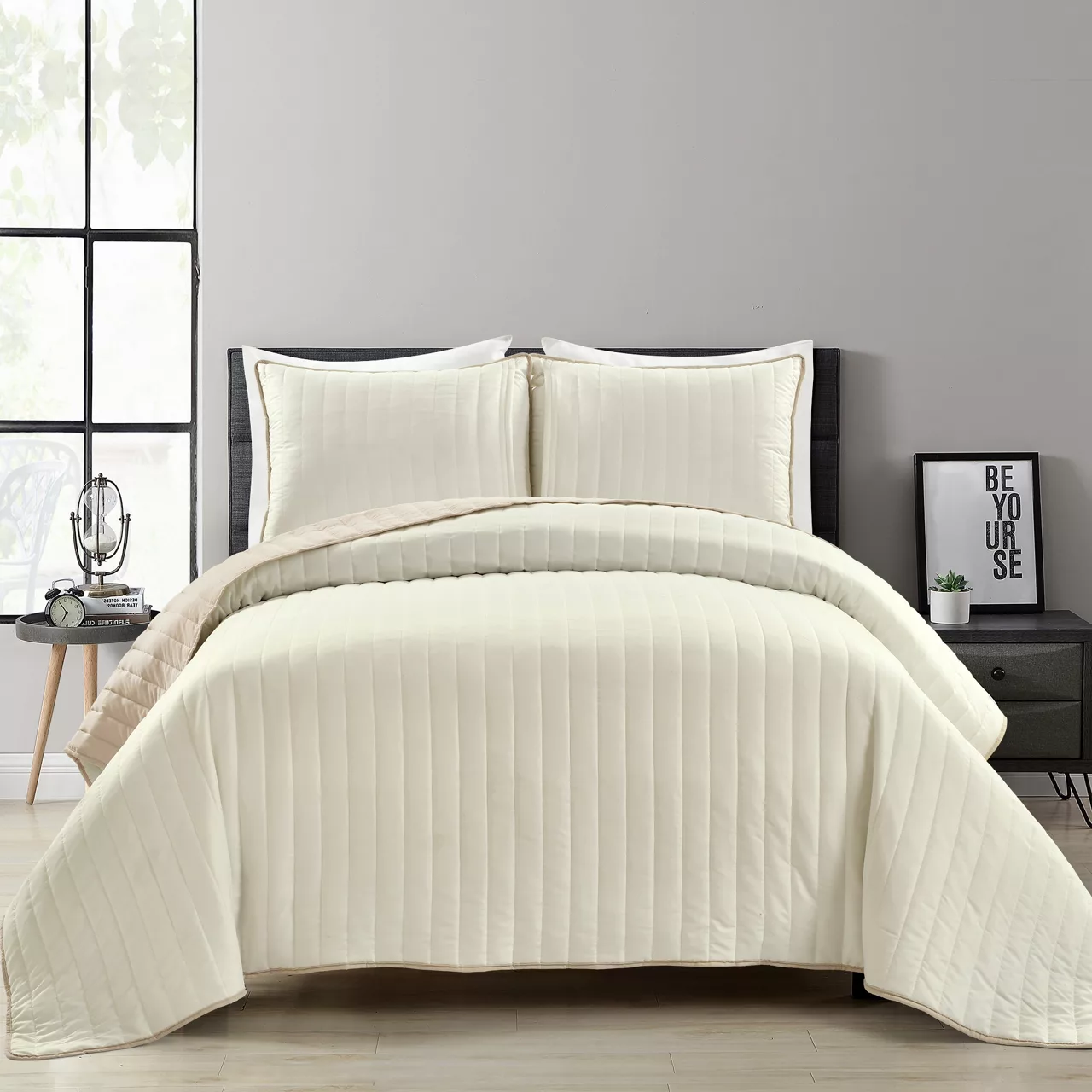 Sand Stripe All-Season Full/Queen 3-Piece Coverlet Quilt Set 6 Sand Stripe All-Season Full/Queen 3-Piece Coverlet Quilt Set - Image 6