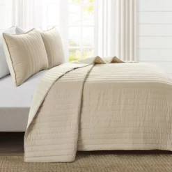 Sand Stripe All-Season Full/Queen 3-Piece Coverlet Quilt Set 10 Sand Stripe All-Season Full/Queen 3-Piece Coverlet Quilt Set -Home Sale Store 810553266 2