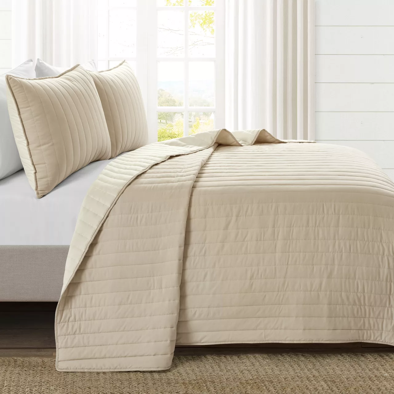 Sand Stripe All-Season Full/Queen 3-Piece Coverlet Quilt Set 3 Sand Stripe All-Season Full/Queen 3-Piece Coverlet Quilt Set - Image 3