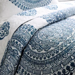 Shaila White & Blue Medallion King 3-Piece Quilt Set -Home Sale Store 810553309 21