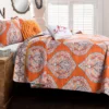 Harley Tangerine & Blue Mandala Arabesque Reversible Full/Queen 5-Piece Quilt Set