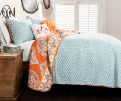 Harley Tangerine & Blue Mandala Arabesque Reversible Full/Queen 5-Piece Quilt Set 12 Harley Tangerine & Blue Mandala Arabesque Reversible Full/Queen 5-Piece Quilt Set -Home Sale Store 810553381 21