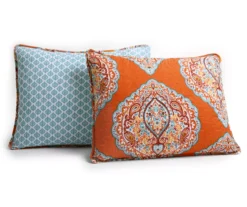 Harley Tangerine & Blue Mandala Arabesque Reversible Full/Queen 5-Piece Quilt Set 9 Harley Tangerine & Blue Mandala Arabesque Reversible Full/Queen 5-Piece Quilt Set -Home Sale Store 810553381 3