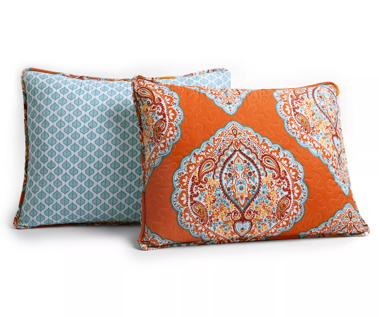 Harley Tangerine & Blue Mandala Arabesque Reversible Full/Queen 5-Piece Quilt Set 3 Harley Tangerine & Blue Mandala Arabesque Reversible Full/Queen 5-Piece Quilt Set - Image 3