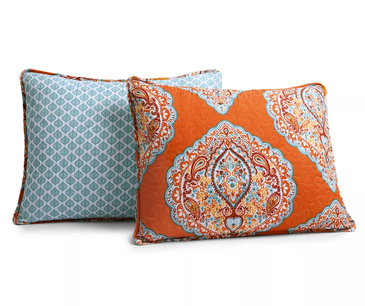 Harley Tangerine & Blue Mandala Arabesque Reversible Full/Queen 5-Piece Quilt Set 7 Harley Tangerine & Blue Mandala Arabesque Reversible Full/Queen 5-Piece Quilt Set - Image 7