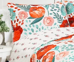 White & Red Poppy Garden Full/Queen 3-Piece Quilt Set -Home Sale Store 810553414 3