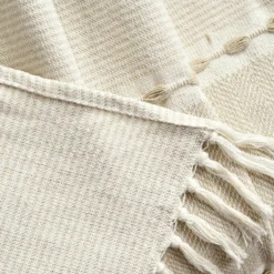 Beige Thread-Stripe Herringbone Tassel-Trim Throw, (50" X 60") -Home Sale Store 810553509 3