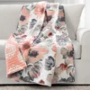 Leah Coral & Gray Floral Quilted Throw, (50" X 60")