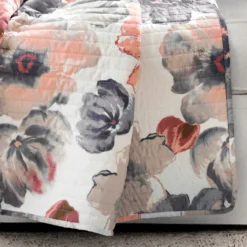 Leah Coral & Gray Floral Quilted Throw, (50" X 60") -Home Sale Store 810553529 21