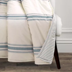 Farmhouse Beige & Blue Stripe Throw, (50" X 60") -Home Sale Store 810553559 11