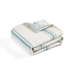 Farmhouse Beige & Blue Stripe Throw, (50" X 60") -Home Sale Store 810553559 41