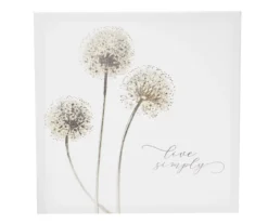 "Live Simply" White Dandelions Wrapped Canvas