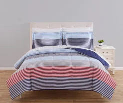 Blue & Red Stripe Microfiber King 9-Piece Bed-in-a-Bag Set