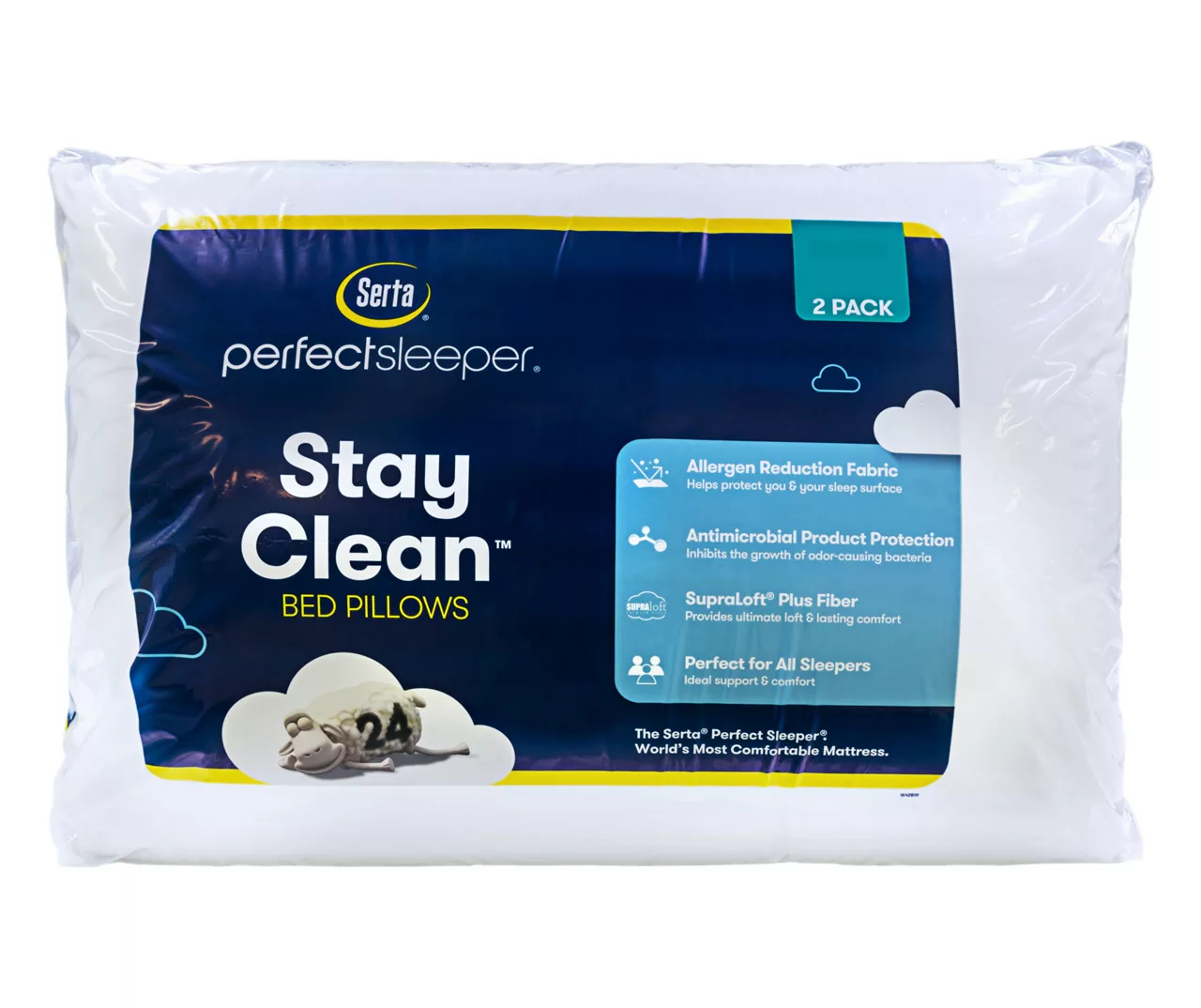 White Stay Clean Bed Pillow, 2-Pack 1 White Stay Clean Bed Pillow, 2-Pack