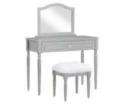 Vanity Table Set With Mirror & Faux Fur Stool