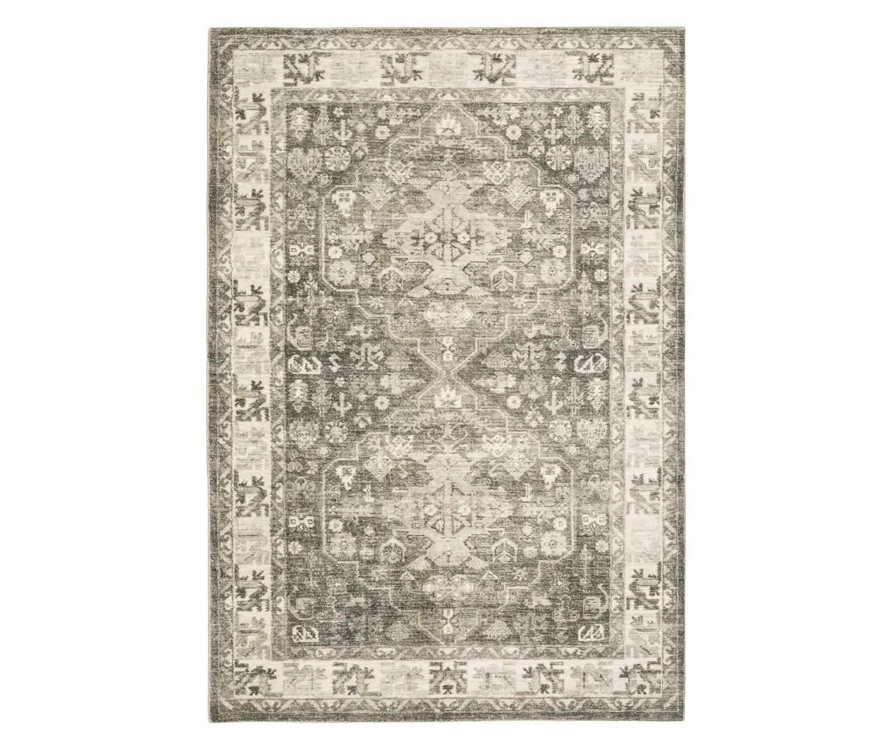 Savion Charcoal & Ivory Floral Geometric Area Rug 2 Savion Charcoal & Ivory Floral Geometric Area Rug - Image 2