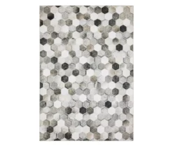 Myles Gray & Charcoal Faux Hide Hexagon Area Rug, (5' X 7')