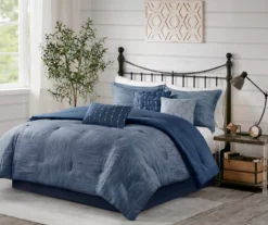 Kelan Navy Streak Patchwork Seersucker King 7-Piece Comforter Set -Home Sale Store 810590761 810590862 810590861 3