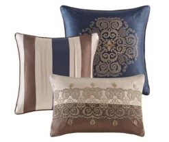 Perry Navy & Brown Medallion Jacquard California King 7-Piece Comforter Set -Home Sale Store 810590784 810590783 810590782 3